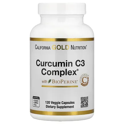 California Gold Nutrition, תוסף כורכום Curcumin C3 Complex עם BioPerine, 120 מ"ג, 120 כמוסות צמחיות