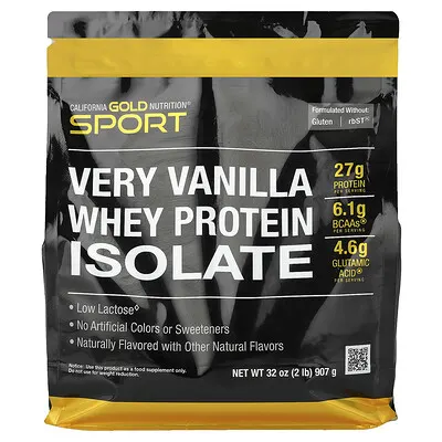 California Gold Nutrition, Sport, חלבון מי גבינה מבודד עם סוכר קנים אורגני, מכיל לציטין חמניות, בטעם וניל מורגש, 907 גרם (2 ליברות)