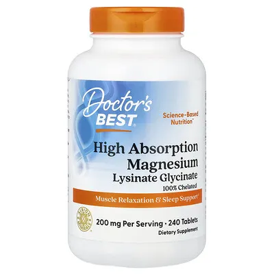 Doctor's Best, מגנזיום ליזינט גליצינאט, בצורת כלאט, Albion® ®TRAACS, 240 טבליות (100 מ"ג לטבלייה)