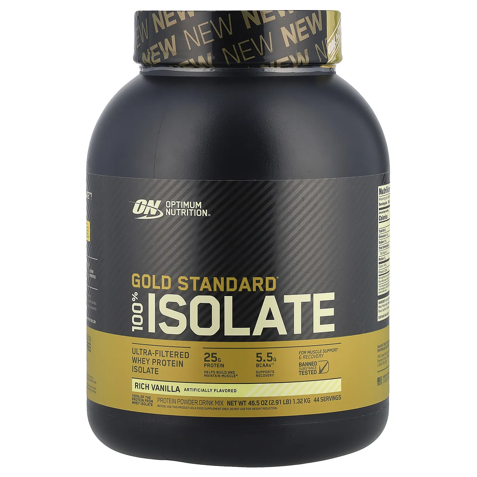 Optimum Nutrition, Gold Standard 100% Isolate, וניל, 1.32 גרם (2.91 ליברות)